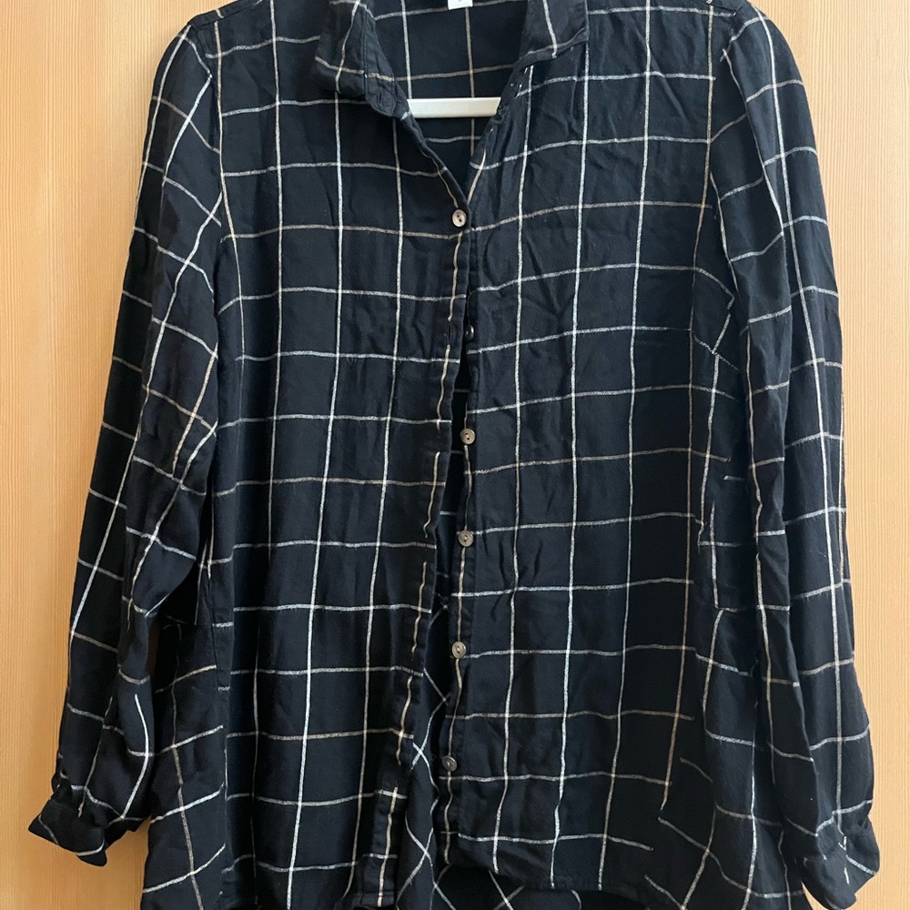 J. Jill Black and White Checkered Women's Button-Down Blouse